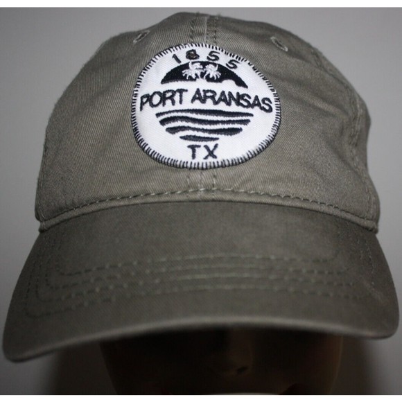 Port Aransas Tx 1855 Cap Olive Green Embroidered Palm Trees Cotton Strapback GUC - Picture 2 of 7